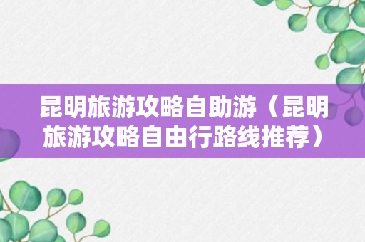 昆明旅游攻略自助游（昆明旅游攻略自由行路线推荐）