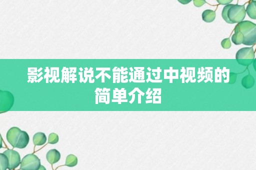 影视解说不能通过中视频的简单介绍