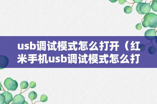 usb调试模式怎么打开（红米手机usb调试模式怎么打开）