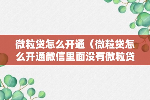 微粒贷怎么开通（微粒贷怎么开通微信里面没有微粒贷）