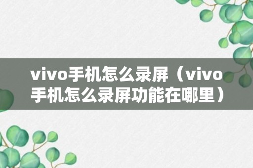 vivo手机怎么录屏（vivo手机怎么录屏功能在哪里）