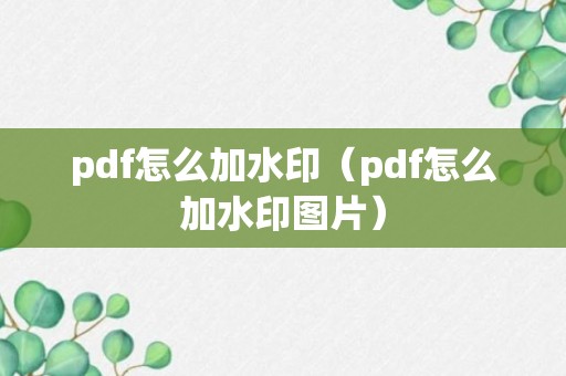 pdf怎么加水印（pdf怎么加水印图片）