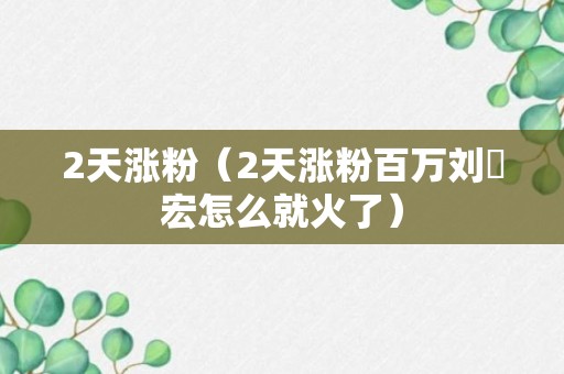 2天涨粉（2天涨粉百万刘畊宏怎么就火了）