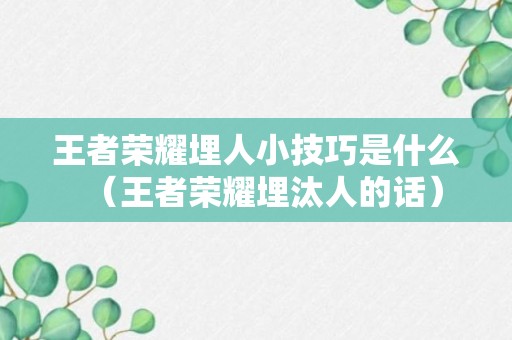 王者荣耀埋人小技巧是什么（王者荣耀埋汰人的话）