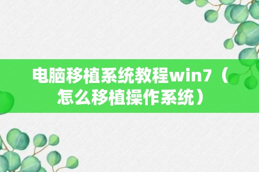 电脑移植系统教程win7（怎么移植操作系统）