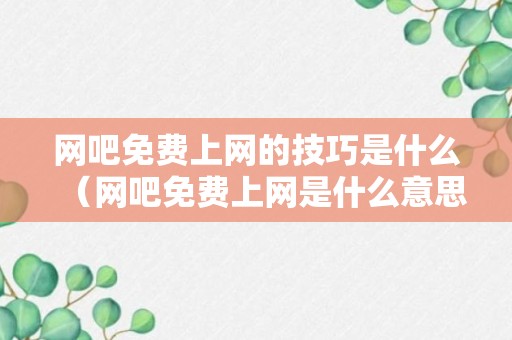 网吧免费上网的技巧是什么（网吧免费上网是什么意思）