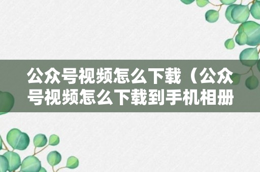 公众号视频怎么下载（公众号视频怎么下载到手机相册）