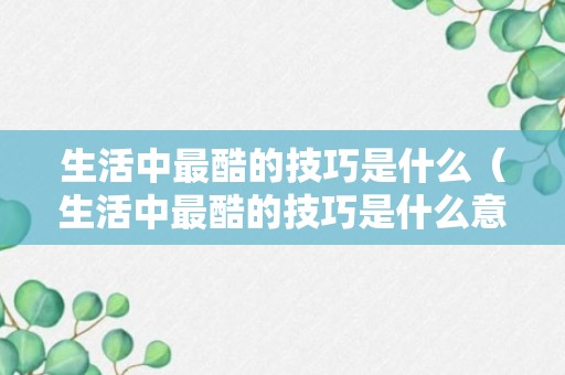 生活中最酷的技巧是什么（生活中最酷的技巧是什么意思）