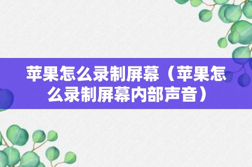 苹果怎么录制屏幕（苹果怎么录制屏幕内部声音）