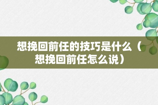 想挽回前任的技巧是什么（想挽回前任怎么说）