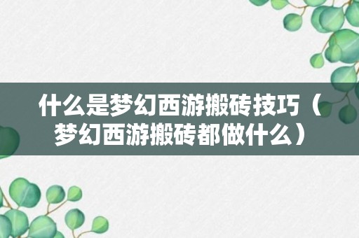 什么是梦幻西游搬砖技巧（梦幻西游搬砖都做什么）