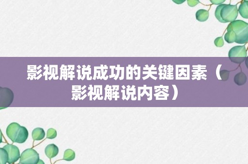 影视解说成功的关键因素（影视解说内容）