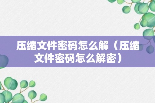 压缩文件密码怎么解（压缩文件密码怎么解密）