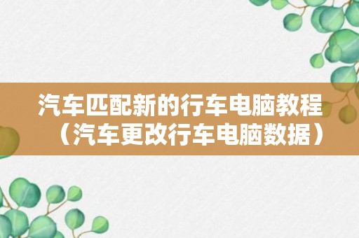 汽车匹配新的行车电脑教程（汽车更改行车电脑数据）