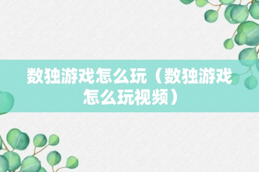 数独游戏怎么玩（数独游戏怎么玩视频）