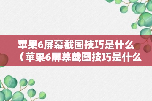 苹果6屏幕截图技巧是什么（苹果6屏幕截图技巧是什么意思）