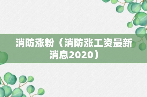 消防涨粉（消防涨工资最新消息2020）