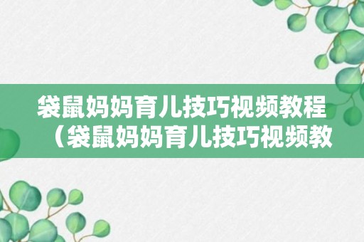 袋鼠妈妈育儿技巧视频教程（袋鼠妈妈育儿技巧视频教程下载）