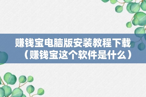 赚钱宝电脑版安装教程下载（赚钱宝这个软件是什么）