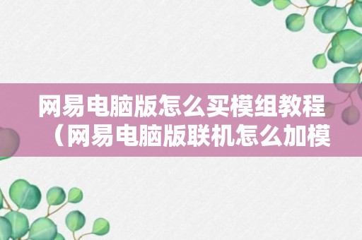 网易电脑版怎么买模组教程（网易电脑版联机怎么加模组）