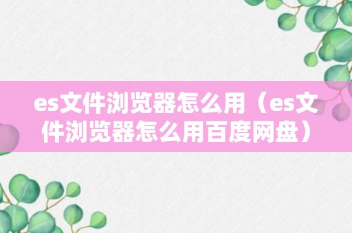 es文件浏览器怎么用（es文件浏览器怎么用百度网盘）