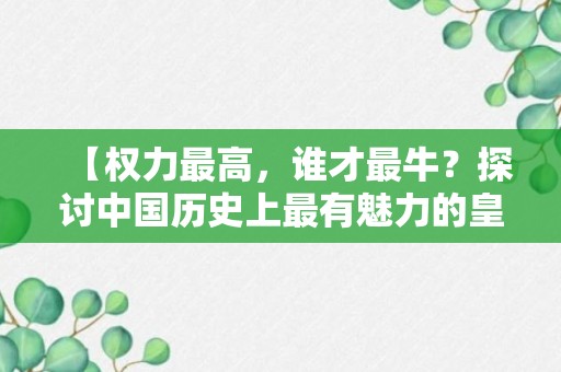 【权力最高，谁才最牛？探讨中国历史上最有魅力的皇帝】历史上的领袖