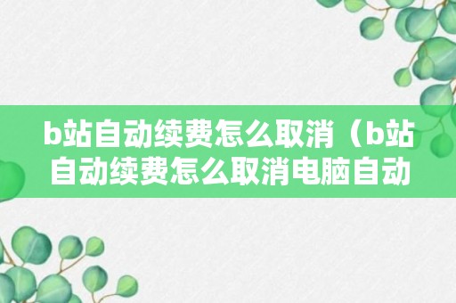 b站自动续费怎么取消（b站自动续费怎么取消电脑自动续费）