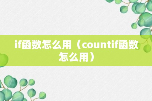 if函数怎么用（countif函数怎么用）