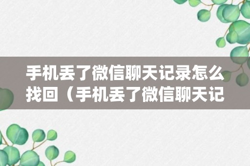 手机丢了微信聊天记录怎么找回（手机丢了微信聊天记录怎么找回oppo）