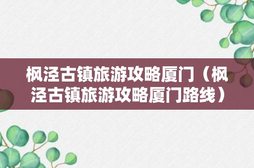 枫泾古镇旅游攻略厦门（枫泾古镇旅游攻略厦门路线）