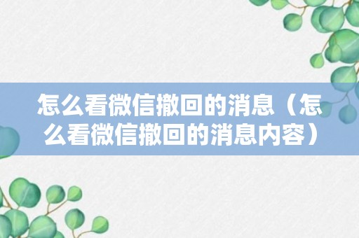 怎么看微信撤回的消息（怎么看微信撤回的消息内容）