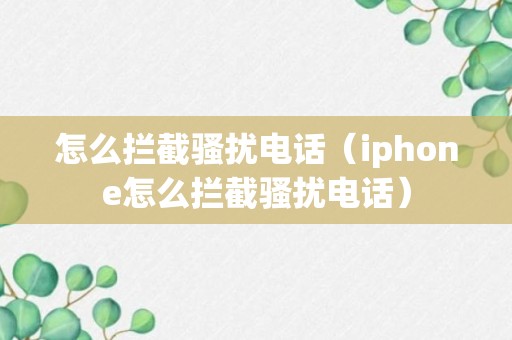 怎么拦截骚扰电话（iphone怎么拦截骚扰电话）