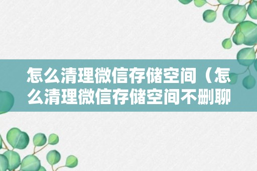 怎么清理微信存储空间（怎么清理微信存储空间不删聊天记录）