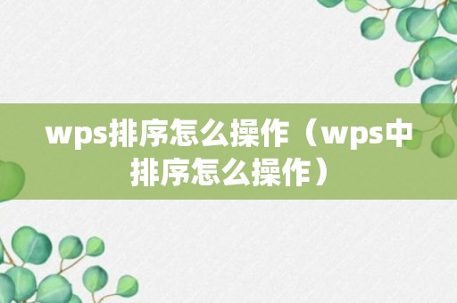 wps排序怎么操作（wps中排序怎么操作）