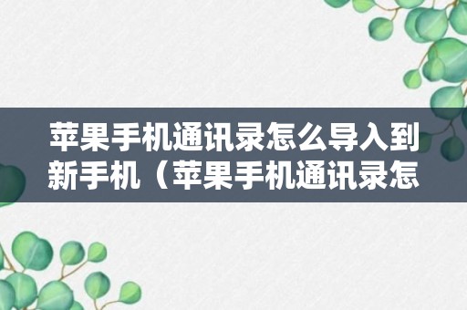 苹果手机通讯录怎么导入到新手机（苹果手机通讯录怎么导入到新手机苹果）