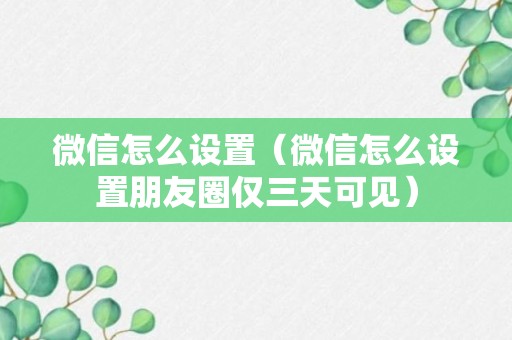 微信怎么设置（微信怎么设置朋友圈仅三天可见）