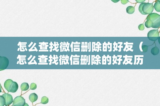 怎么查找微信删除的好友（怎么查找微信删除的好友历史记录）