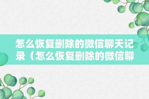 怎么恢复删除的微信聊天记录（怎么恢复删除的微信聊天记录苹果）