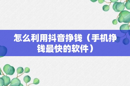 怎么利用抖音挣钱（手机挣钱最快的软件）