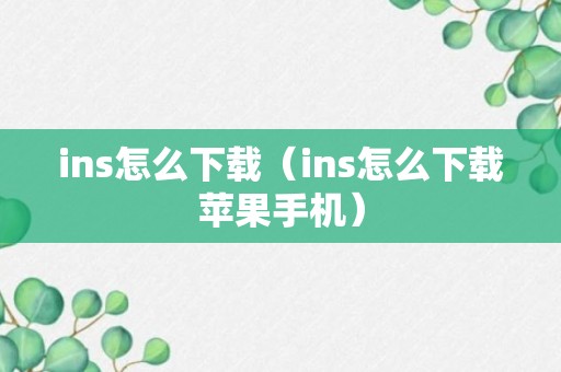 ins怎么下载（ins怎么下载苹果手机）