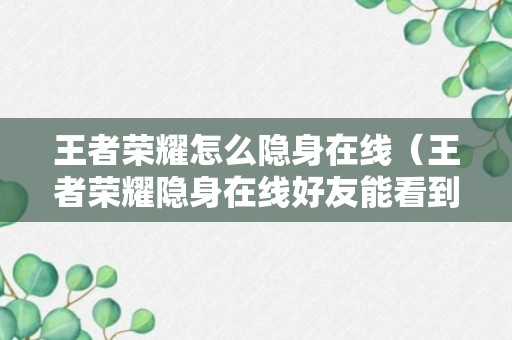 王者荣耀怎么隐身在线（王者荣耀隐身在线好友能看到吗）