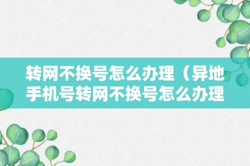 转网不换号怎么办理（异地手机号转网不换号怎么办理）