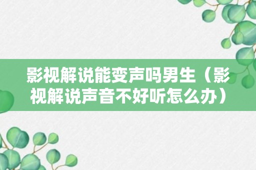 影视解说能变声吗男生（影视解说声音不好听怎么办）