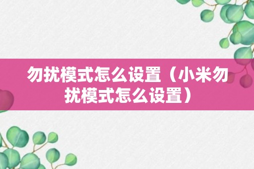 勿扰模式怎么设置（小米勿扰模式怎么设置）