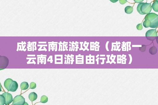 成都云南旅游攻略（成都一云南4日游自由行攻略）