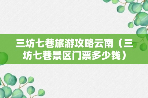 三坊七巷旅游攻略云南（三坊七巷景区门票多少钱）