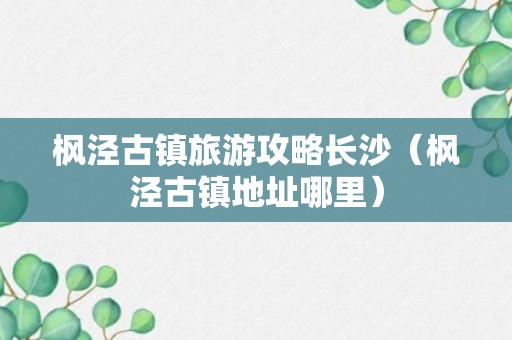 枫泾古镇旅游攻略长沙（枫泾古镇地址哪里）