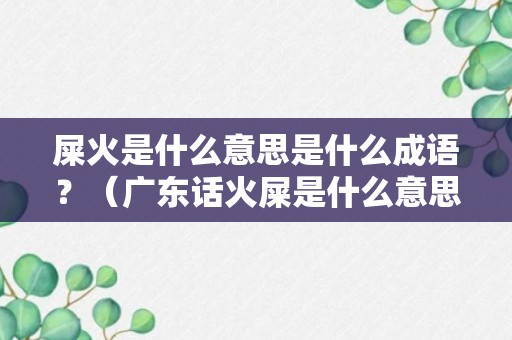 屎火是什么意思是什么成语？（广东话火屎是什么意思）