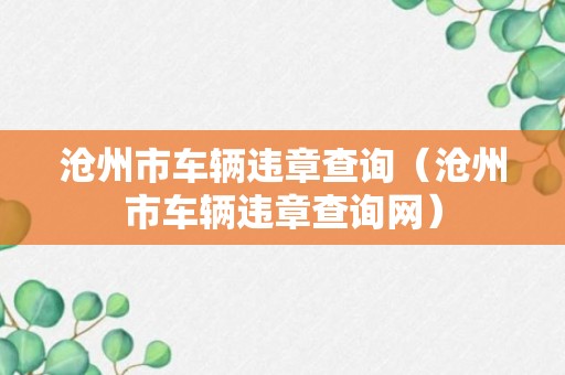 沧州市车辆违章查询（沧州市车辆违章查询网）