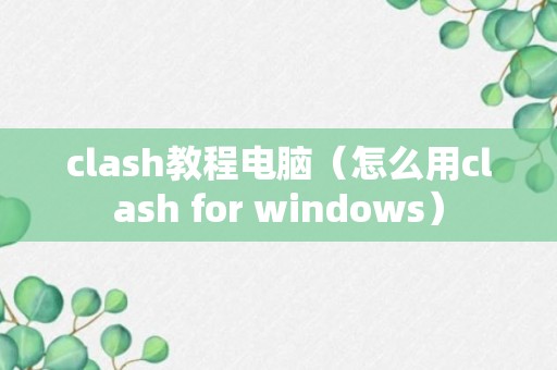 clash教程电脑（怎么用clash for windows）
